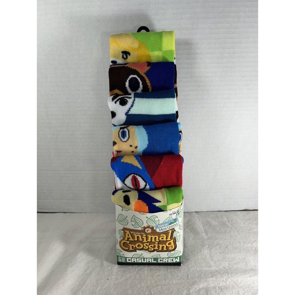 Bioworld Nintendo Animal Crossing crew socks‎ 6pack fits shoe size 8-12 New